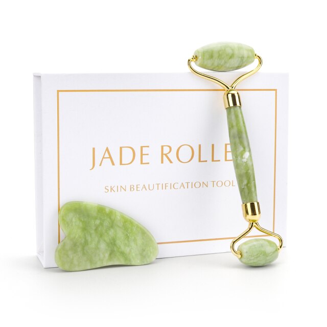 Natural Jade Facial Roller Gua Sha Green Stone Gift Box